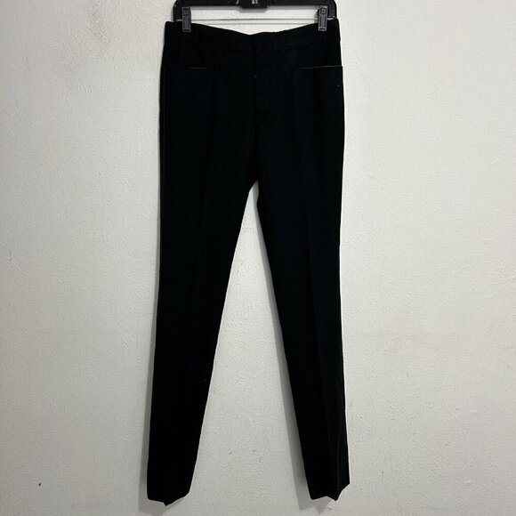 Chloè Pants - Chloe Women's Black Check Dress Trouser Pants Slim Fit Leg Size T 38 Wool Blend